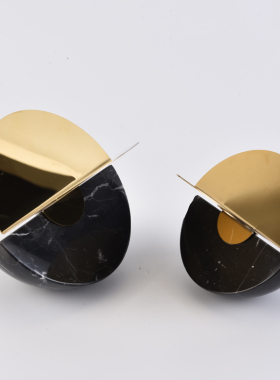 现代大理石金属几何摆件样板房家居客厅书柜酒柜半圆软装饰品