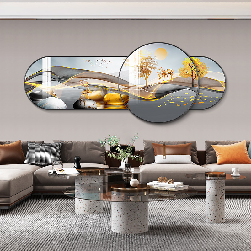 石来运转 客厅装饰画大气层圆形沙发背景墙挂画寓意好的墙壁画