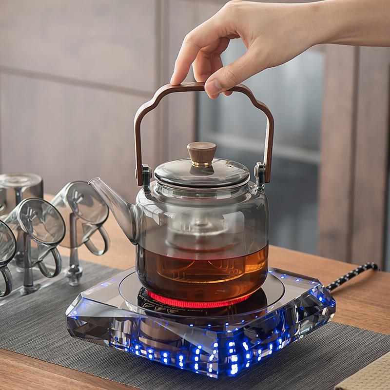 声控水晶电陶炉煮茶器耐高温蒸煮玻璃壶烧茶炉家用煮茶炉泡茶套装