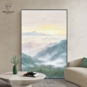 侘寂风客厅装 饰画背靠山日出图沙发背景墙玄关挂画落地画级感