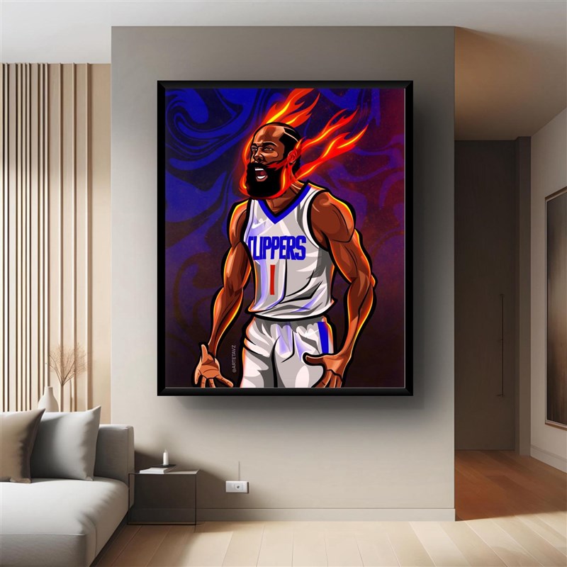 詹姆斯哈登卧室挂画潮流摆画艺术插画装饰房间空白墙壁画球衣装裱