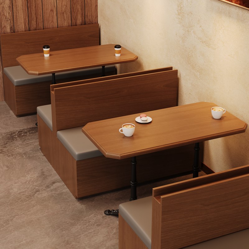 复古咖啡厅实木卡座桌椅西餐厅靠墙休闲餐饮奶茶甜品店商用