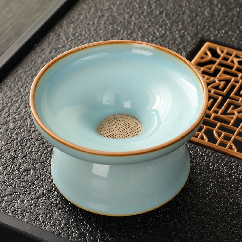 天青汝窑茶漏茶叶陶瓷茶滤全瓷孔过滤网细密茶隔汝瓷茶具