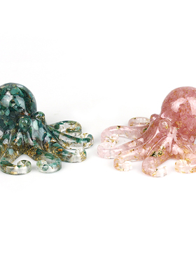 天然水晶碎石滴胶八爪鱼章鱼鱿鱼桌面摆台办公室工艺品精致摆件