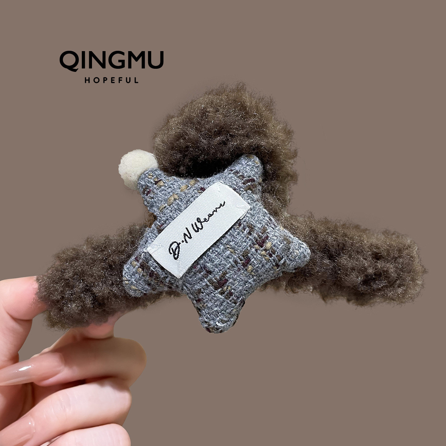 韩国高端五角星毛绒抓夹女秋冬发饰后脑勺盘发夹子大号鲨鱼夹发抓