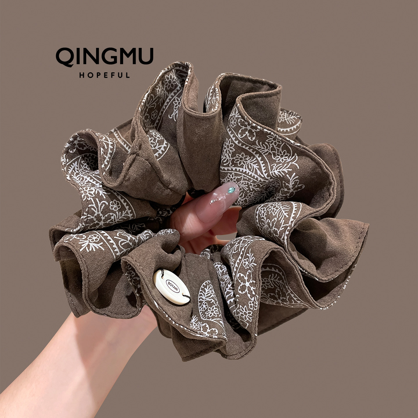 韩系咖色腰果花双层大肠发圈大号扎丸子头花发绳气质马尾发绳发饰