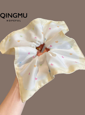 春夏黄色缎面爱心渐变方巾大肠发圈女韩版氛围感大号扎低马尾头绳