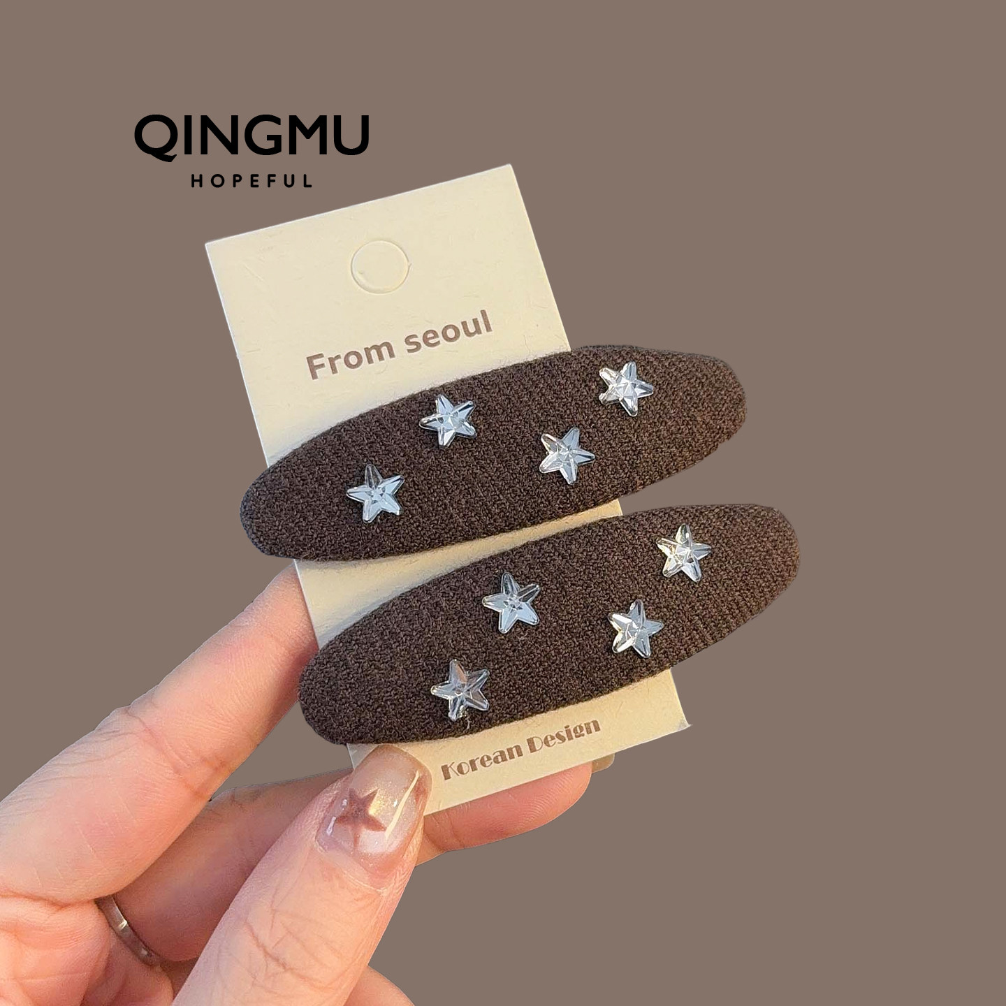 韩国原版咖色水钻星星发夹刘海碎发夹好看气质侧边夹掰掰发卡发饰