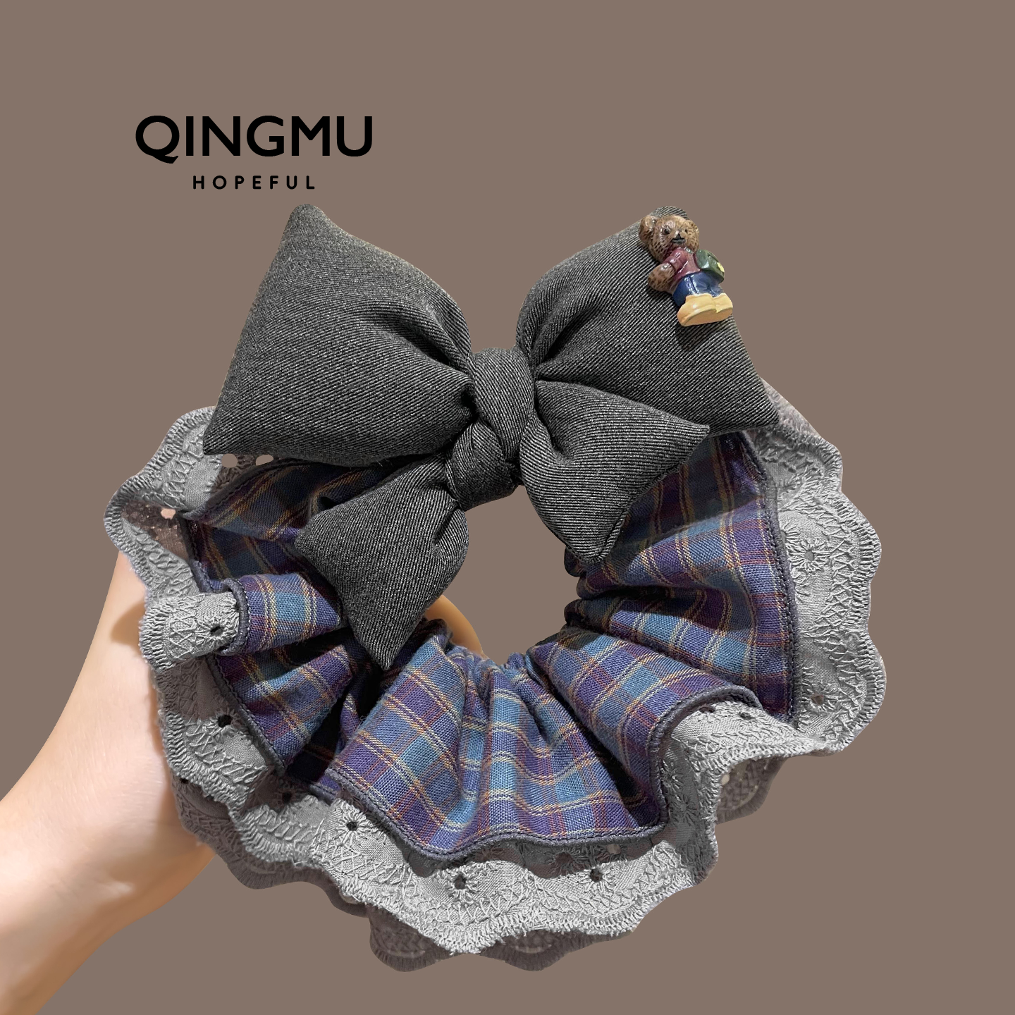 韩国复古灰色蝴蝶结格纹大肠发圈高级感大号发绳丸子头花马尾发饰,饰品/流行首饰/时尚饰品新,发饰,淘宝优惠券,粉丝福利购,淘宝优惠卷