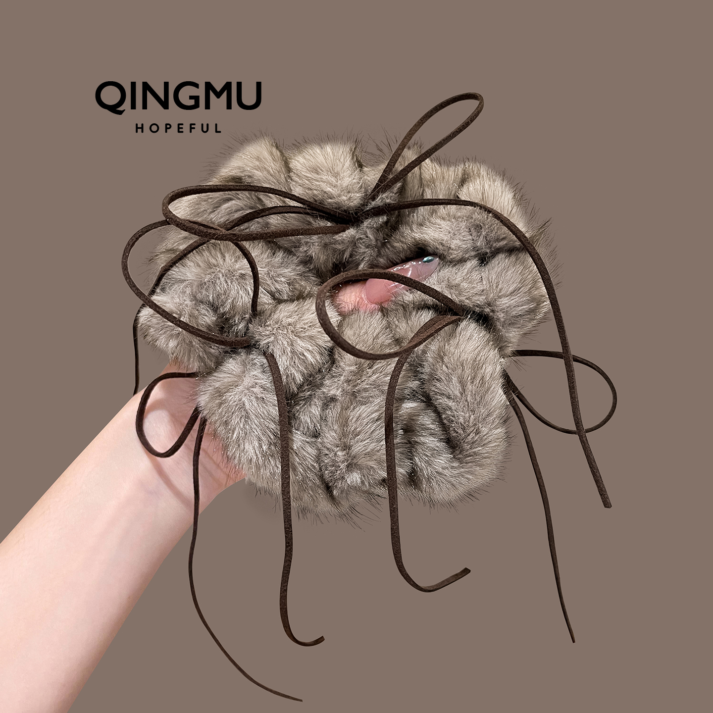 秋冬蝴蝶结毛绒大肠发圈女新款毛毛扎头发头绳发饰高弹力耐用发绳