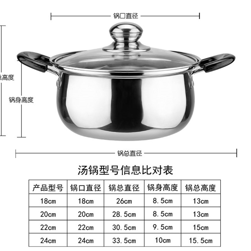 小锅子家用汤锅锅具不锈钢复底奶锅双耳多用燃气电磁炉通用不粘锅