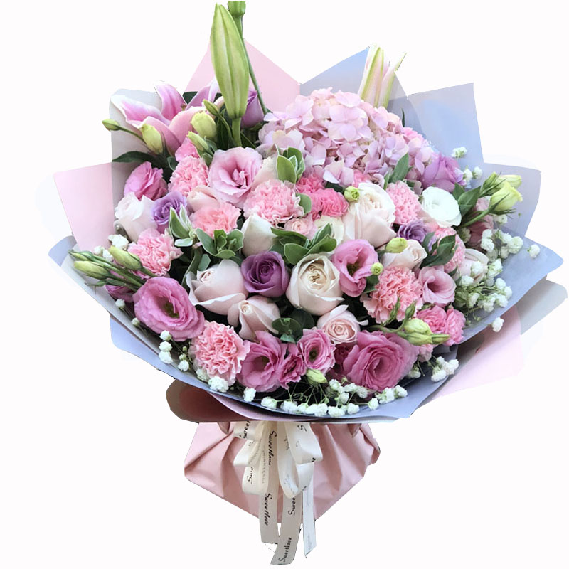 草莓菊浅紫玫瑰花束北京上海杭州同城鲜花向日葵康乃馨百合送老师