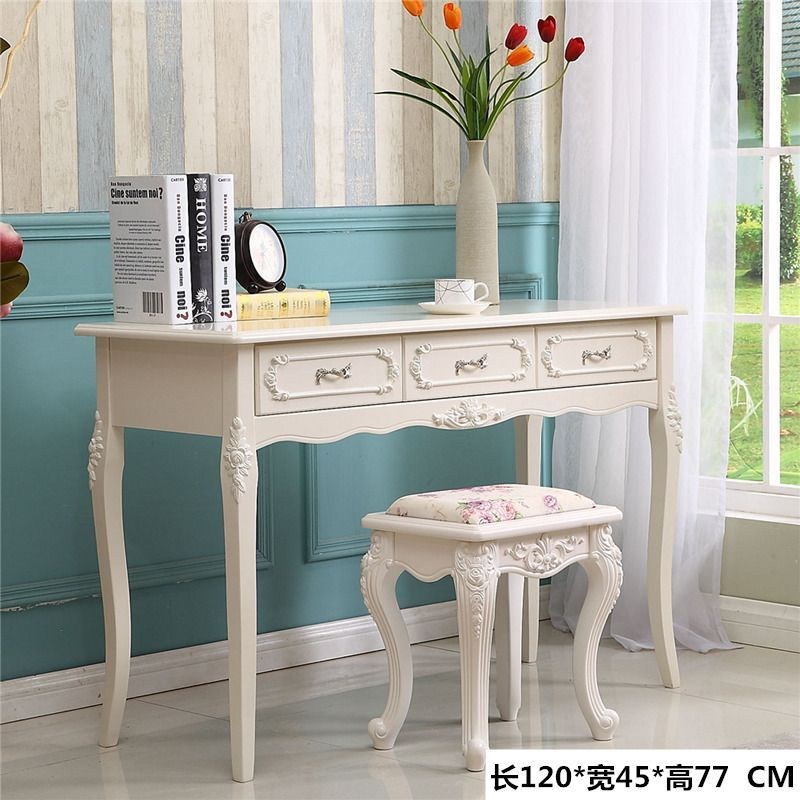 欧式电脑桌台式家用田园书桌学习桌现代写字台实木梳妆台白色