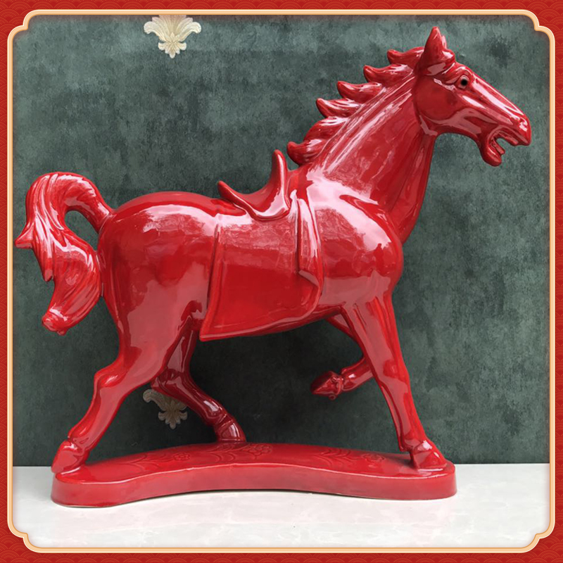 陶瓷马摆件 枣红色马客厅卧室玄关电视柜家居装饰工艺品 马到成功