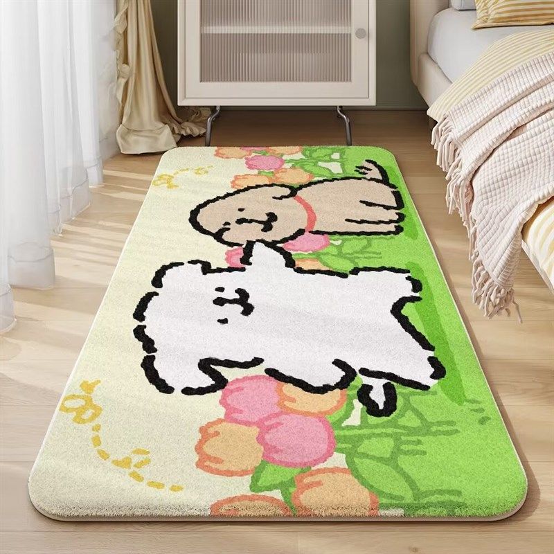 线条小狗萌宠卡通床边毯卧室长条加厚床前地毯家用飘窗仿羊绒地垫