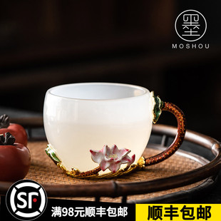墨守珐琅彩水杯女创意o花茶杯家用花朵茶杯泡茶琉璃杯子水晶玻璃