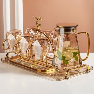 耐高温杯子高级感轻奢泡茶杯高颜值凉水喝水杯 玻璃水杯家用f套装