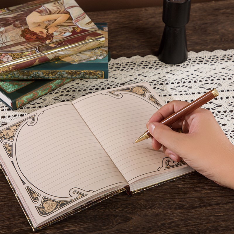横线彩页插画本 穆夏欧风手帐本彩页日记本文艺笔记本子 礼品本子