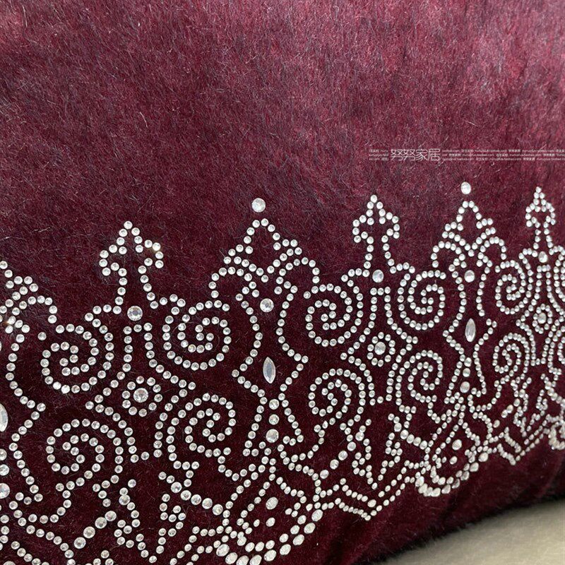 奢华仿马毛排钻 酒红驼色方枕样板房时尚感欧式抱枕 靠垫 靠包