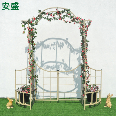 安盛花园铁艺花架支架月季爬藤架庭院拱门带门篱笆田园多功能黑白