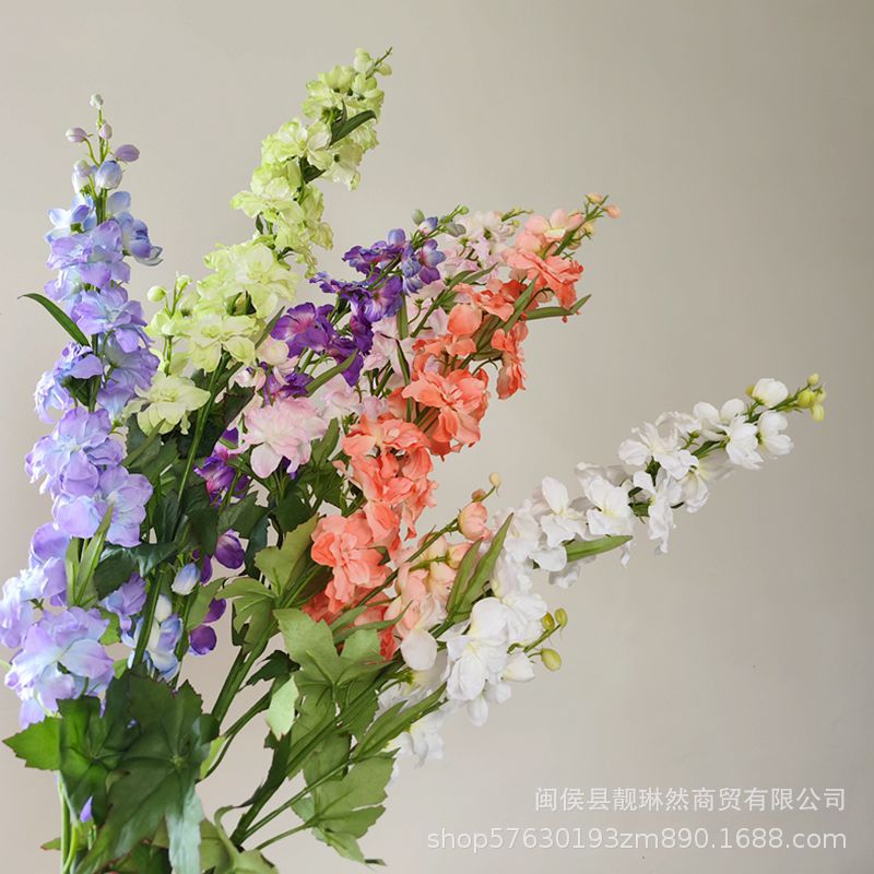 上新 仿真花长枝绢布飞燕草 假花婚庆雀仔花 家居装饰插花105CM