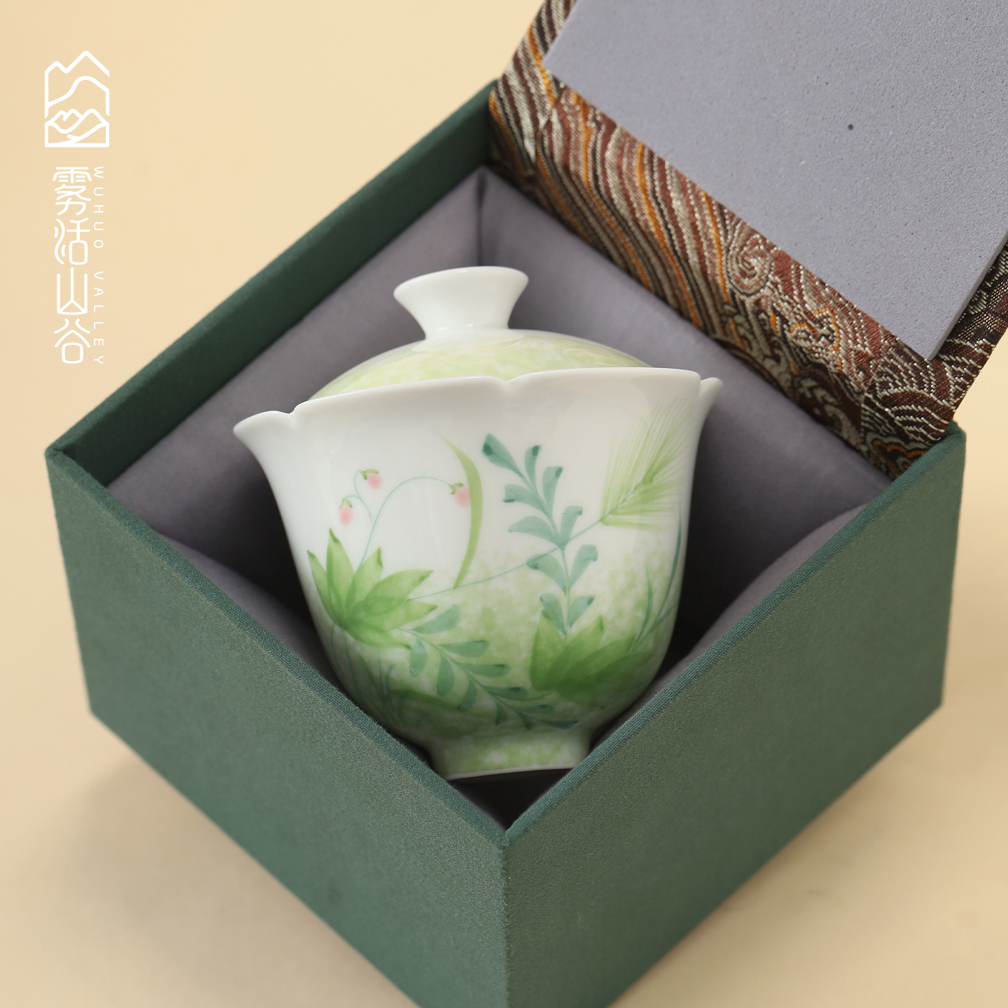 手绘二才盖碗陶瓷釉下彩高档茶具