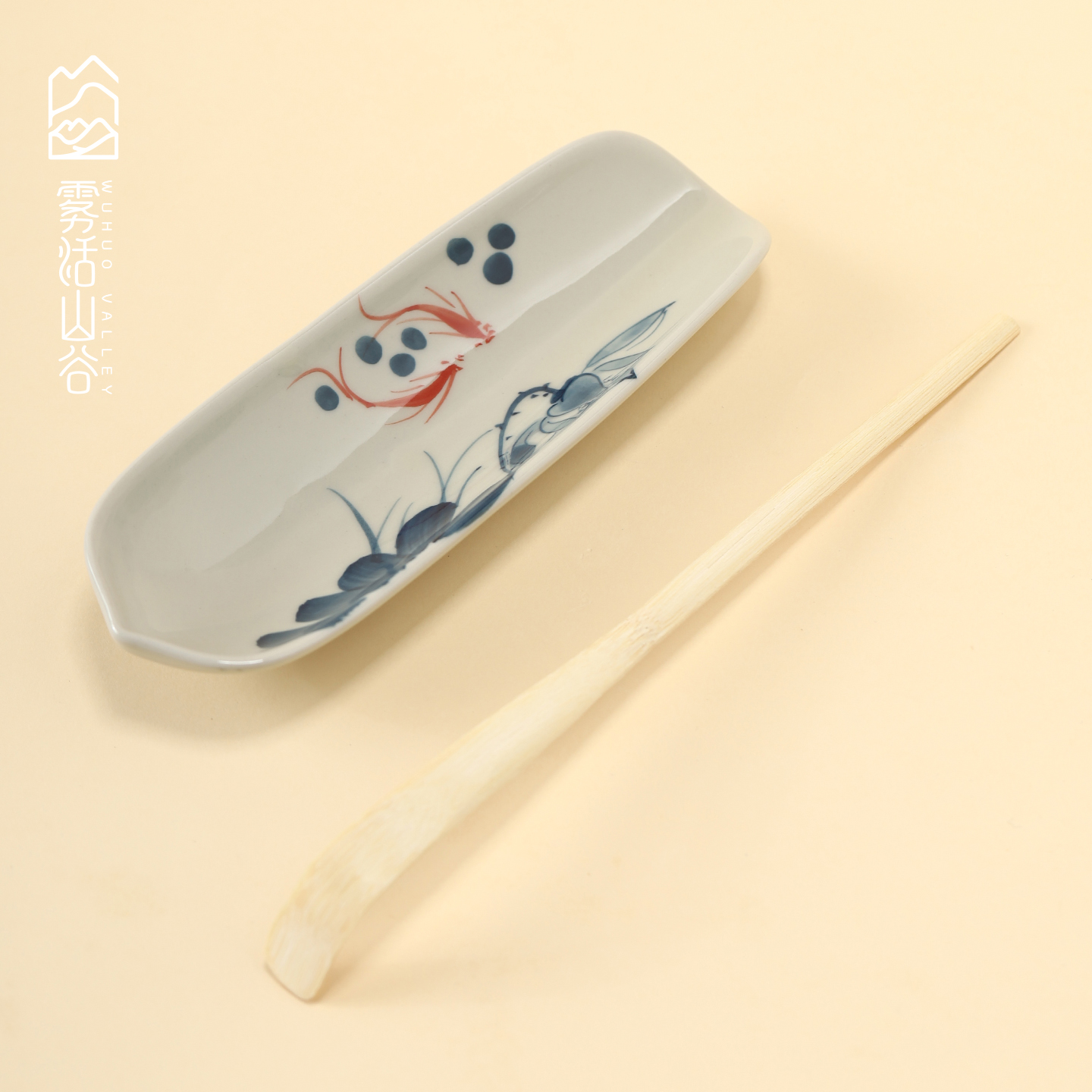 手绘戏莲陶瓷茶则中式醒茶器茶勺