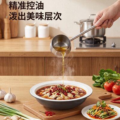 pollada 304不锈钢泼油勺热油小锅泼油小锅长柄家用