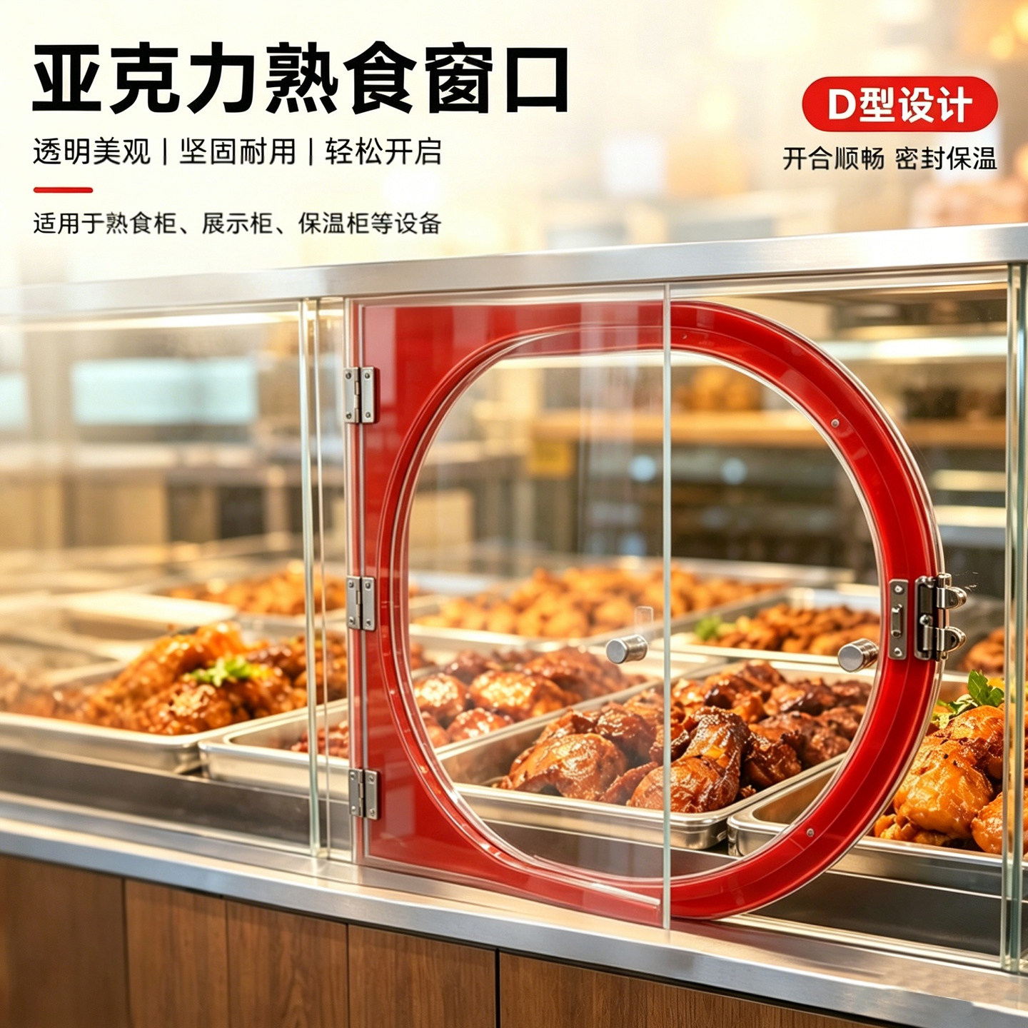 定制有机玻璃亚克力熟食小窗D型久久丫临榆炸鸡腿熟食卤味出餐窗