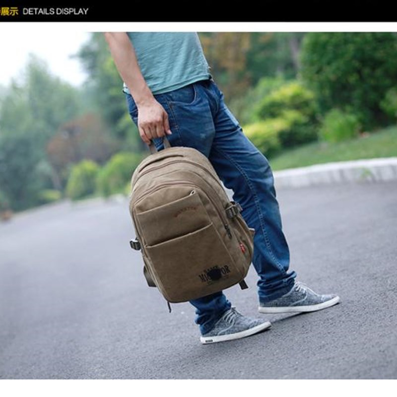 双肩背包男加厚帆布大背包校园大学生多层书包大容量旅游电脑背包