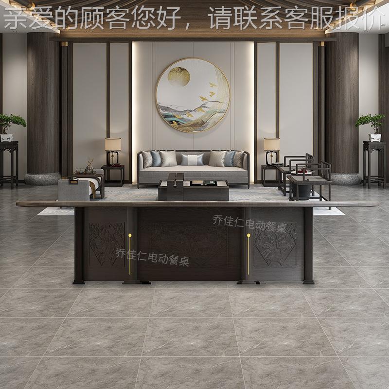 行佛山盘内酒店电动实木大圆桌镶平78转商用餐桌饭店会所岩板火锅
