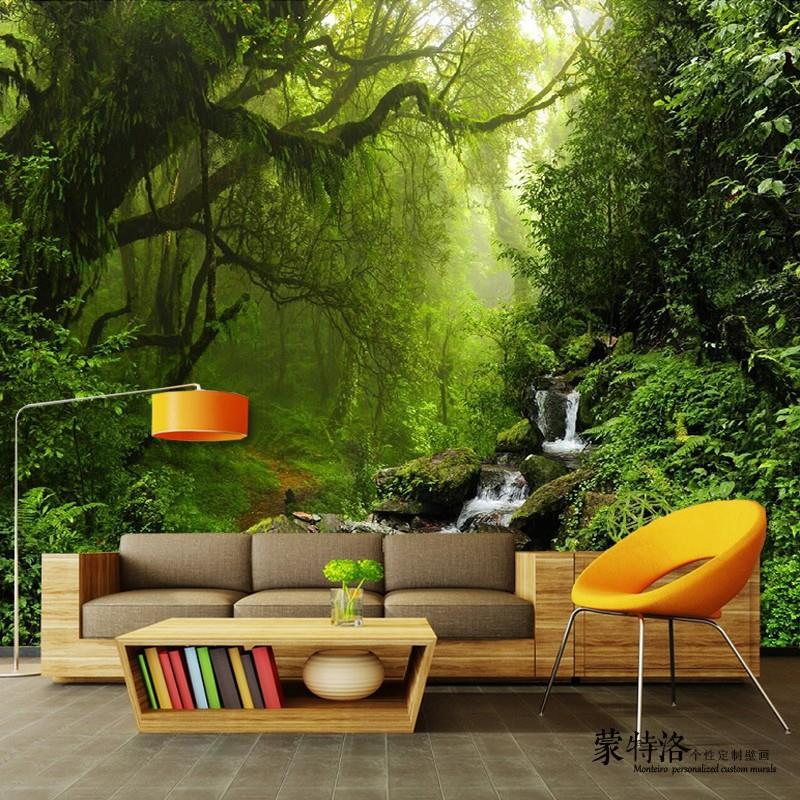 3d立体大自然森林风景壁纸8d客厅电视背景墙纸沙发影视墙装饰壁画