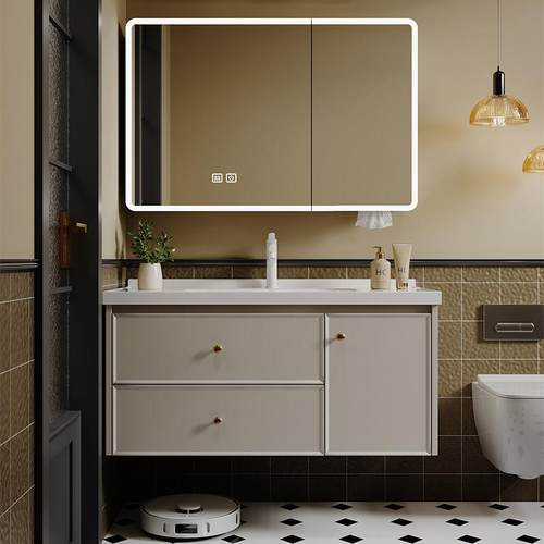 现代简约浴室柜组合陶瓷一体盆化妆室洗脸盆洗漱台智能收纳镜柜