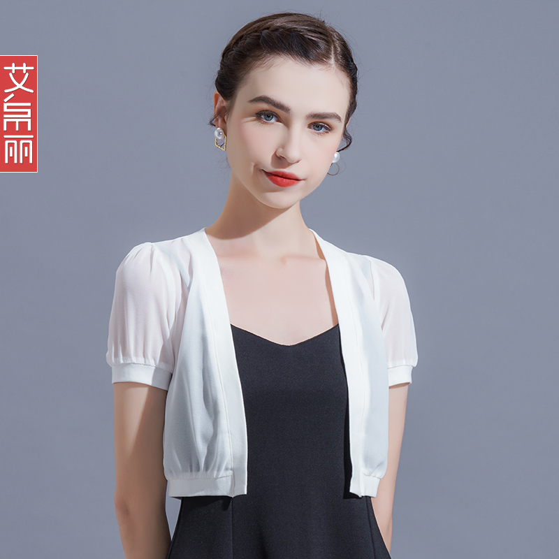 雪纺小披肩外搭女夏季百搭短款大码蕾丝开衫防晒薄外套搭配裙子的