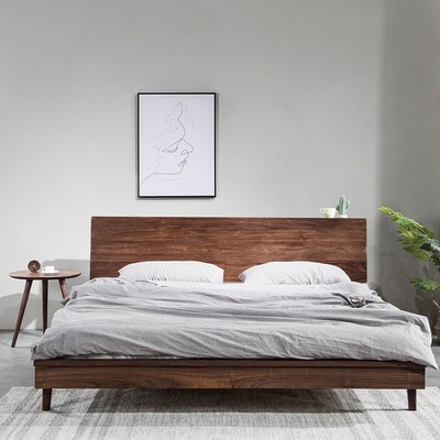 北美黑胡桃木纯实木双人床北欧轻奢风榫卯结构木蜡油日式床架