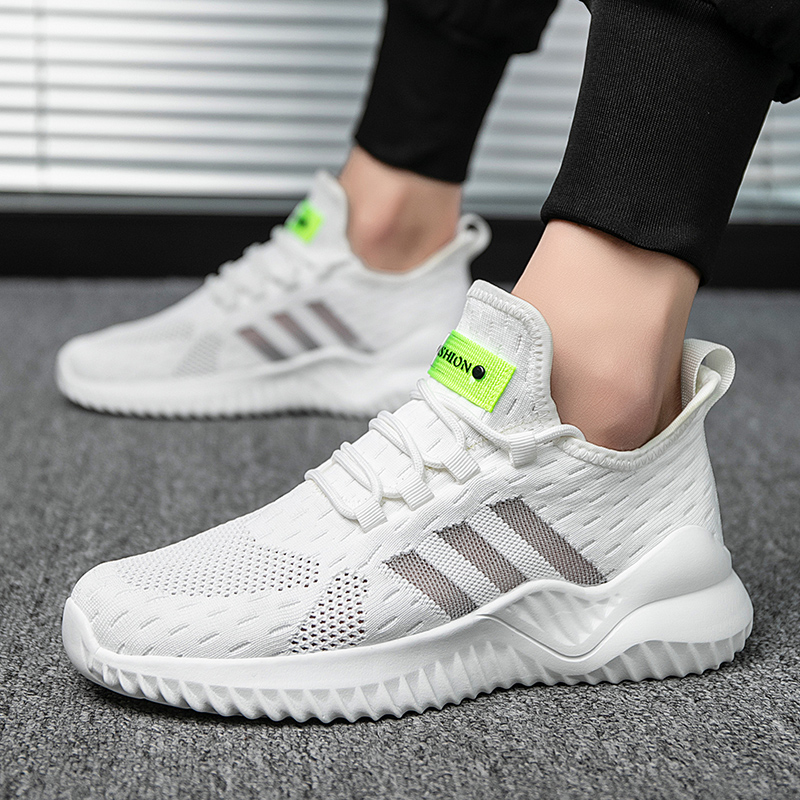 品牌三条杠男鞋秋季网面透气学生运动鞋防臭跑步鞋情侣网鞋小白鞋