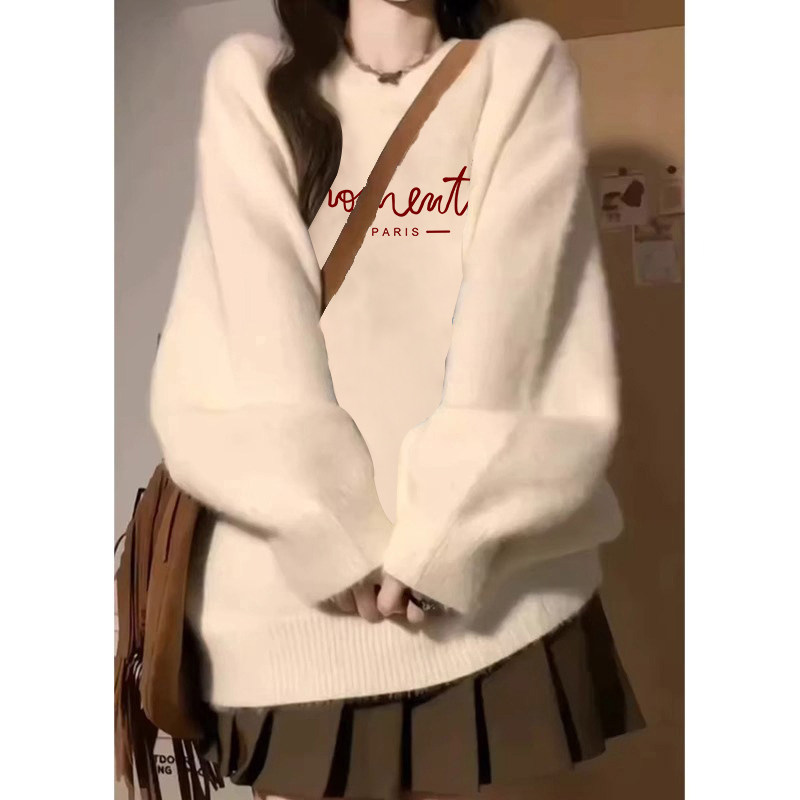 奶杏色奶呼呼套头毛衣女秋冬加厚宽松慵懒法式针织衫外套高级感潮