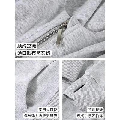 修身短款连帽卫衣外套女