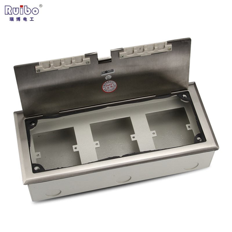 瑞博不锈钢地插座 开启式内装3位86面板带出线孔地板地面插座空体