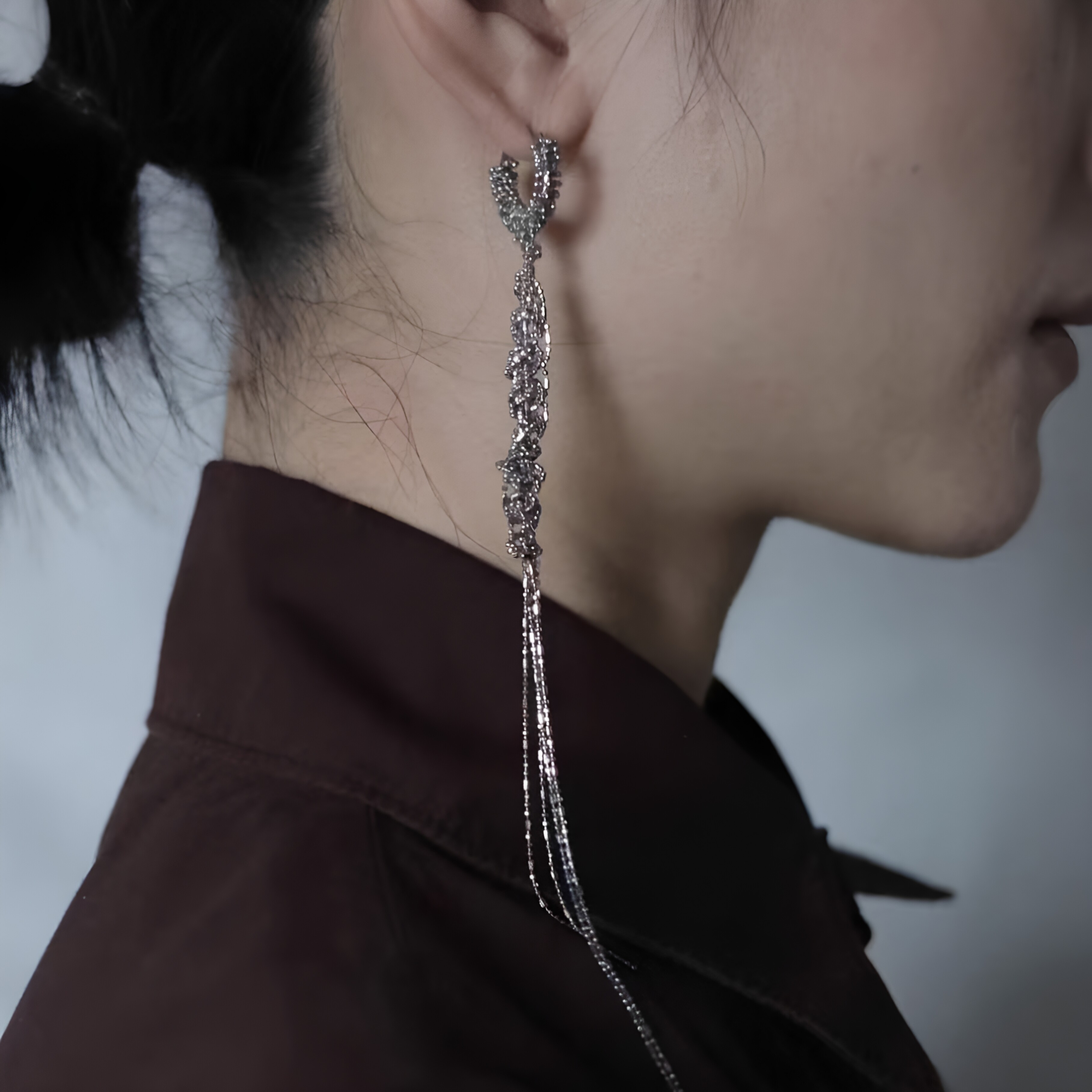 青岛出口长款缠绕编织流苏耳环法式小众设计高级流苏项链耳环