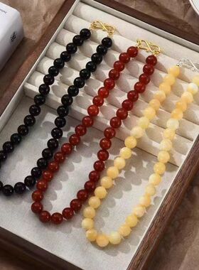 青岛出口跨境新款项链ins丹麦姐妹天然红玛瑙串珠时尚个性高级感