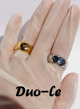 青岛黄铜镀真金欧美潮菱形格纹开口戒指小香风菱格纹食指粗款戒指