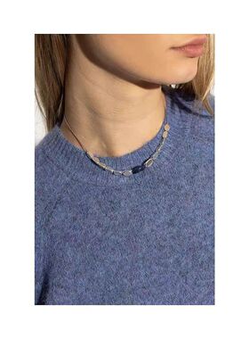 青岛出口新款设计感银色串珠锁骨链通勤百搭深蓝椭圆青金石项链