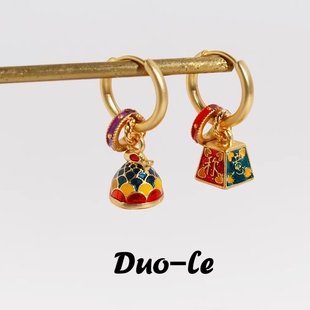 青岛出口新中式吉祥彩色珐琅称心如意秤砣鲫鱼翻身AB款耳环耳钉