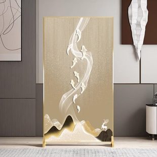 简约现代轻奢铝合金客厅遮挡移动屏风隔断墙酒店入户玄关实木座屏