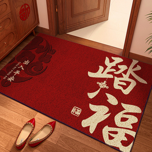 进门口脚垫丝圈入户地垫红色喜庆红红火火防滑耐脏可裁剪垫子家用