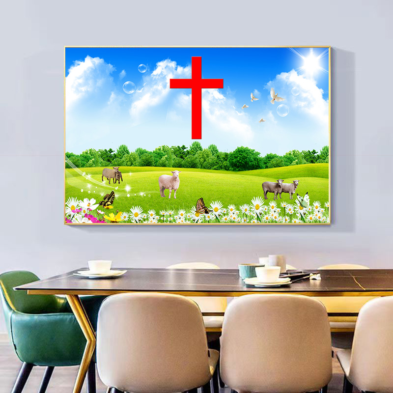 现代简约餐厅十字架风景挂画客厅装饰画卧室餐厅挂画玄关墙面壁画