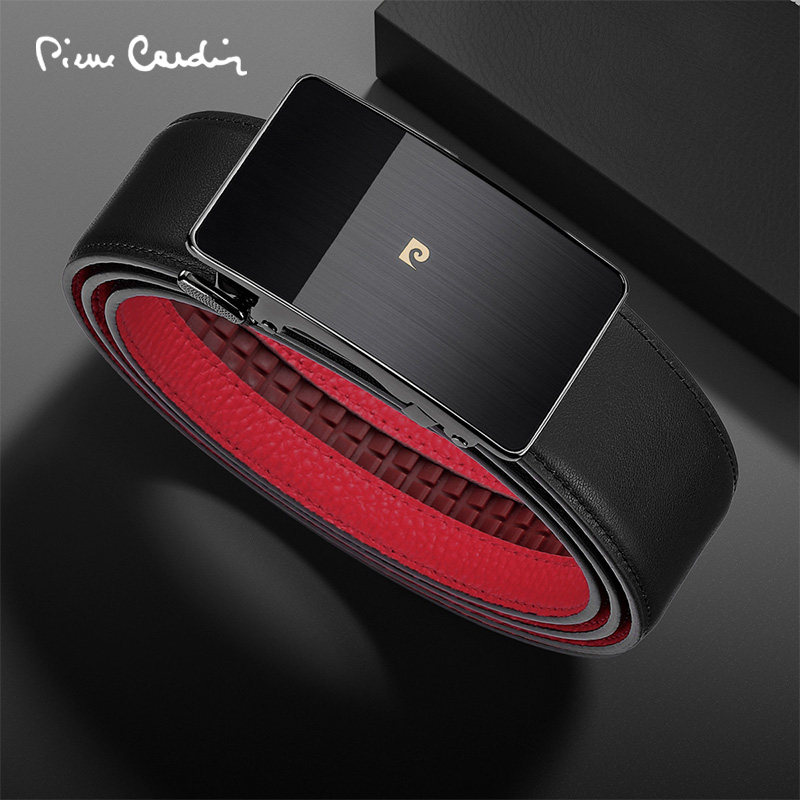 皮尔卡丹本命年皮带男款真皮自动扣男士腰带牛皮结婚婚礼红皮带