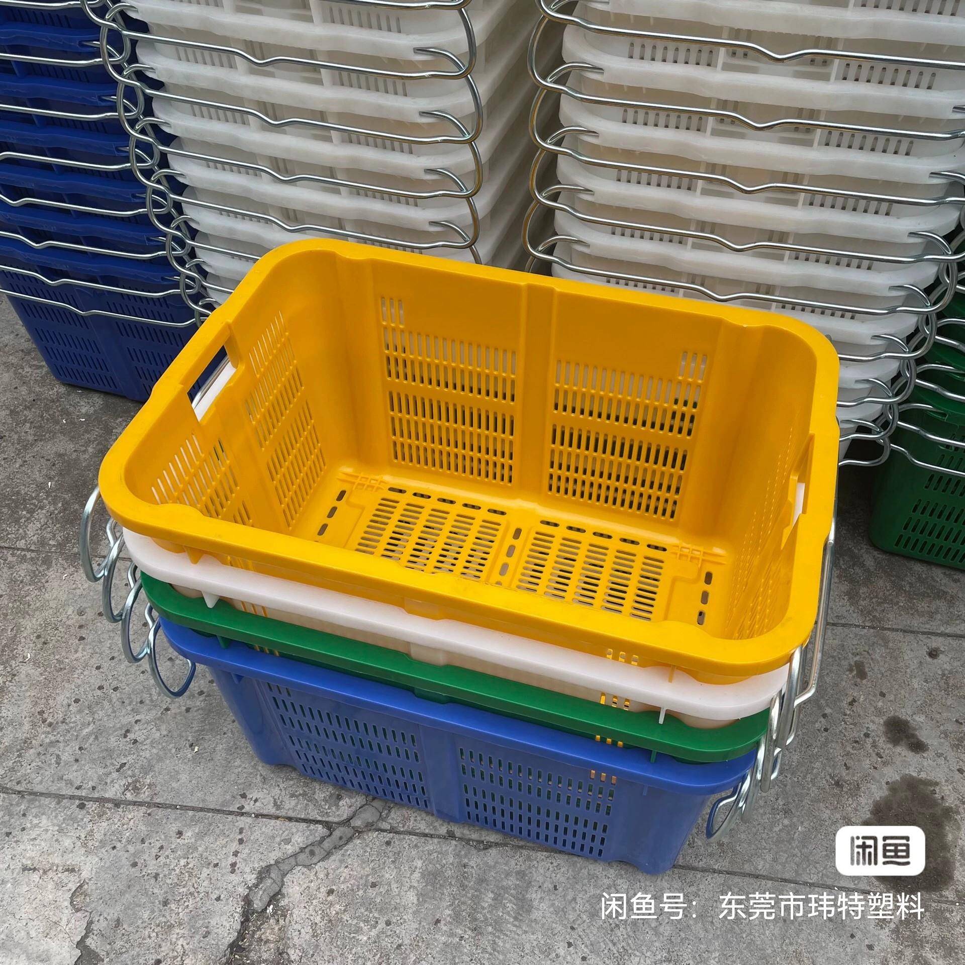 价处理690*490*70带铁耳塑料菜筐加厚套叠塑料周转萝水果萝