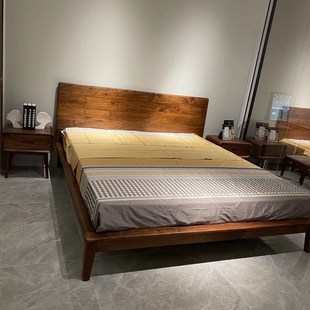极简北美黑胡桃大板直拼床B全实木双人1.8米主卧床婚床 意式